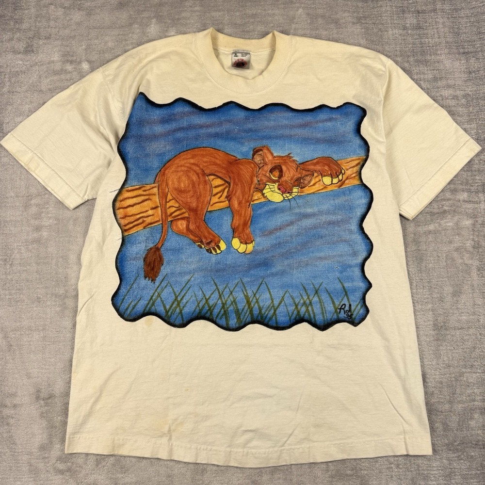 Lion King Shirt Mens Large White Vintage 1995 Simba Airbrush Disney Art